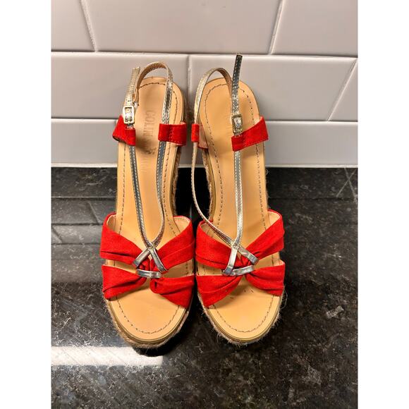 Colin Stuart Suede Espadrille Heel Wedges Sandals Bohemian Tomato Beige SZ 7.5B - Picture 3 of 10